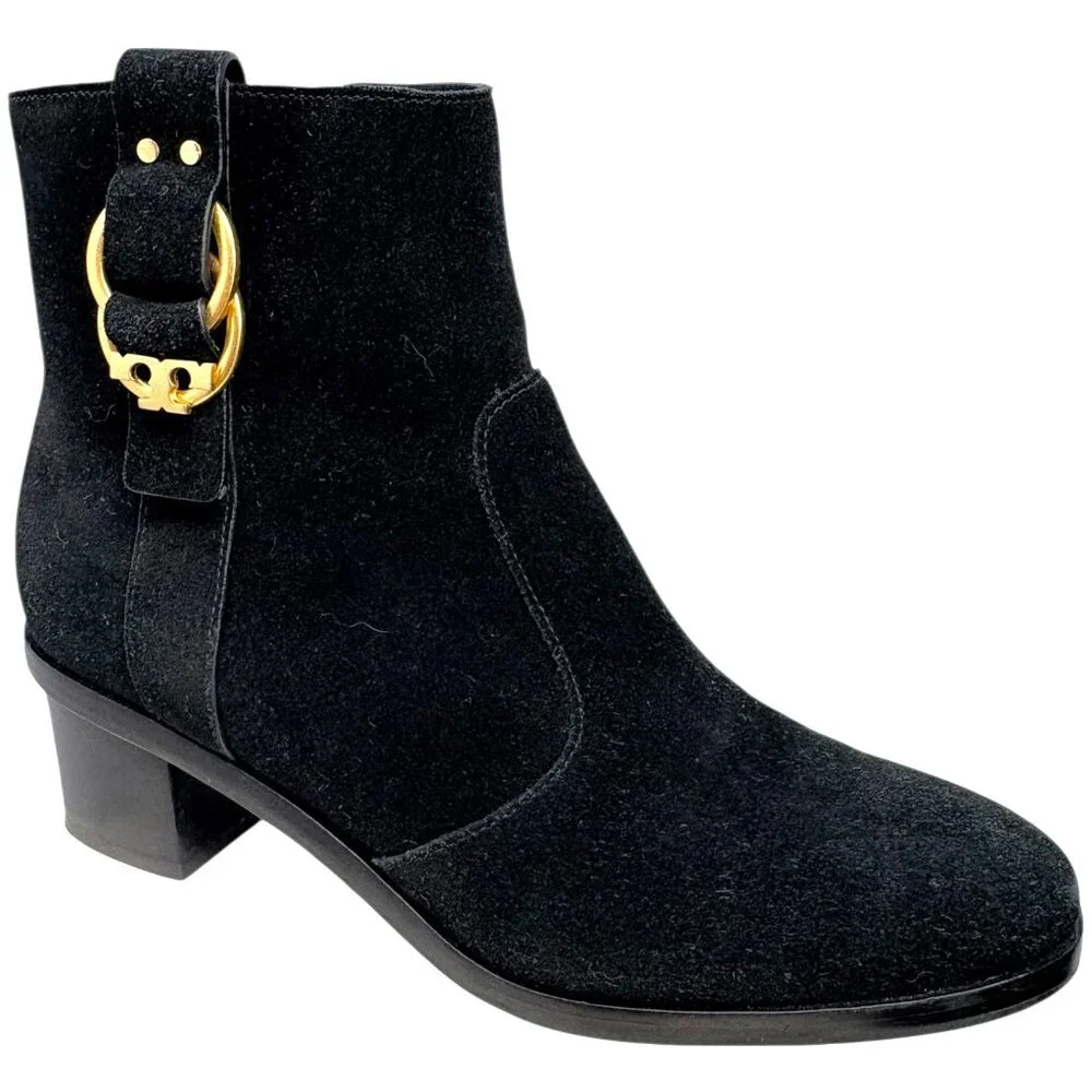 Tory Burch Marsden Black Suede Heeled Ankle Boots